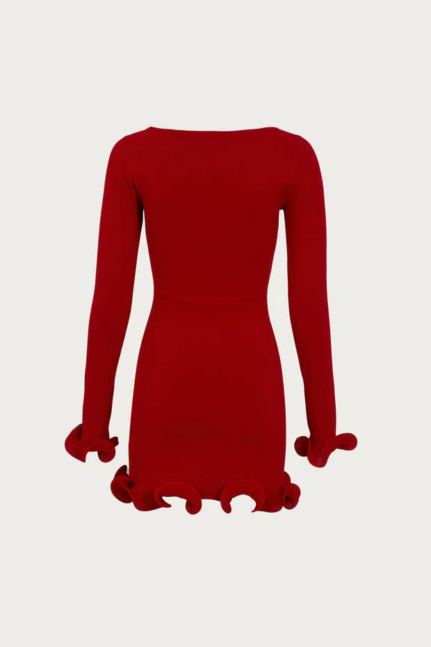 SAME - RUFFLE HEM MINI DRESS RED (SALE)
