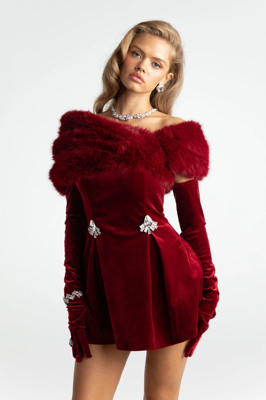 NANA JACQUELINE - SIMONE VELVET RED HOLIDAY DRESS (SALE)